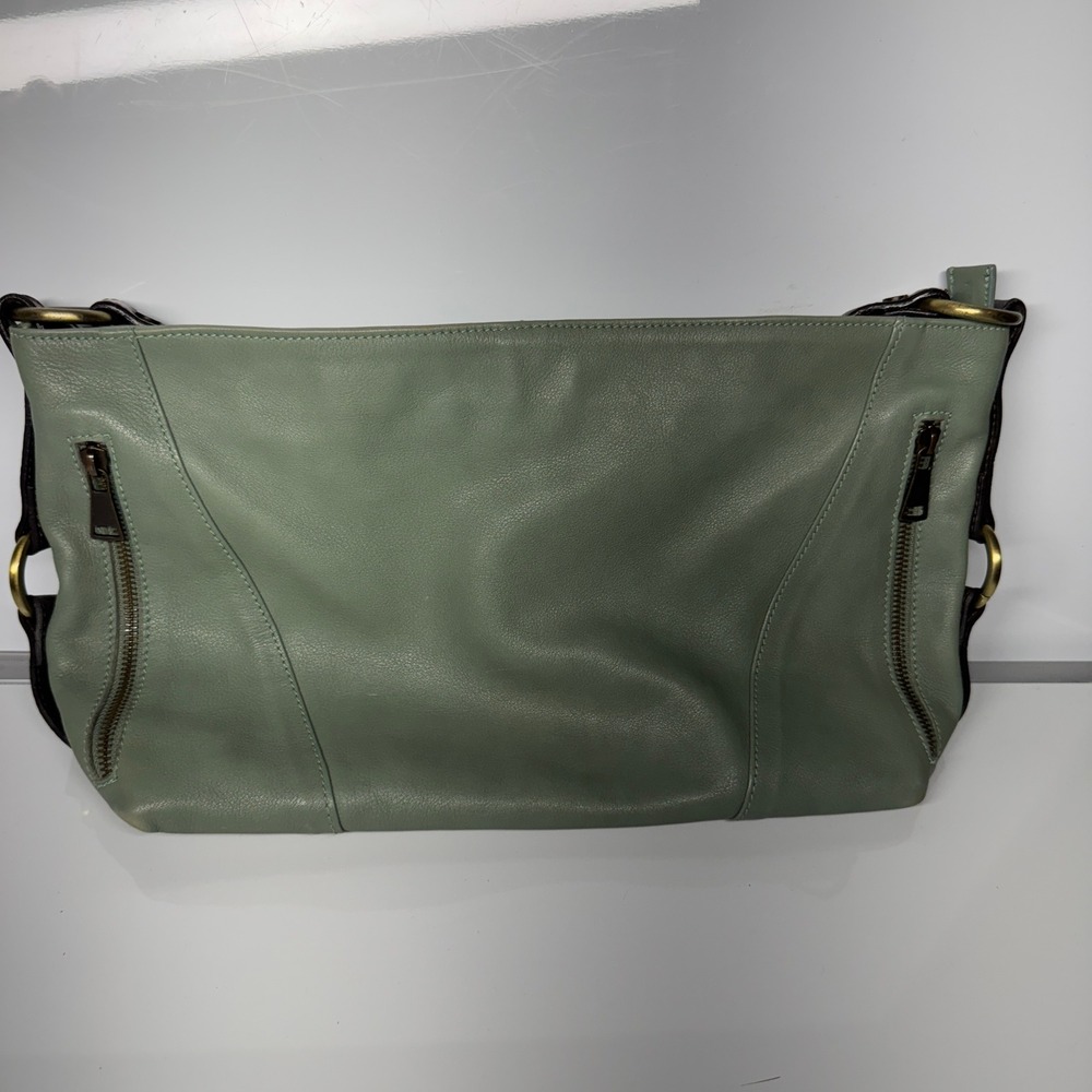 Sundance Made in Italy Leather Shoulder Bag Sage Green Hobo Style - Picture 7 of 16